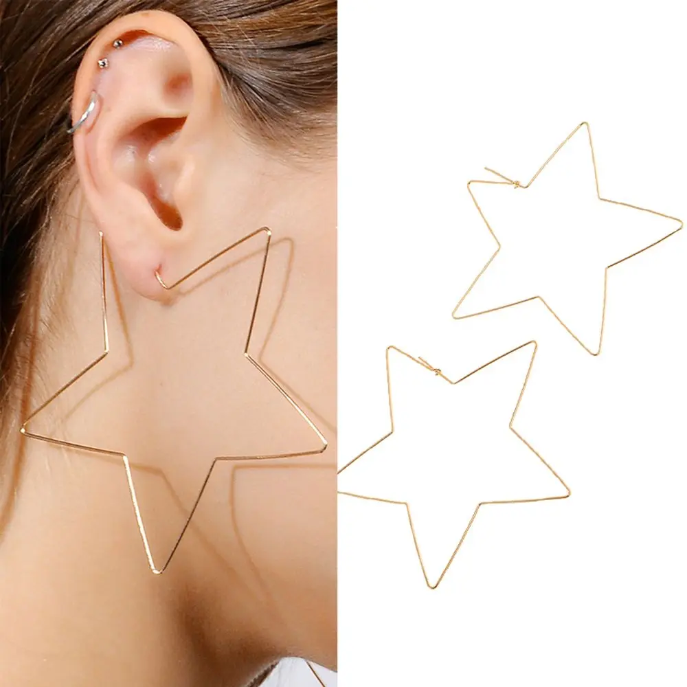 

OPPOHERE 1 Pair Fashion Big Star Love Heart Earrings Hollow Out Exaggerated Eardrop Minimalist Personality Punk Accessories