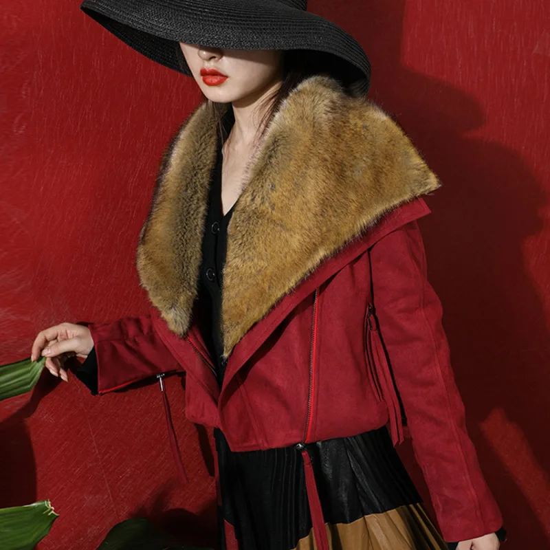 LANMREM 2020 шуба женская короткая Новинка модная мотоциклетная замша с большим