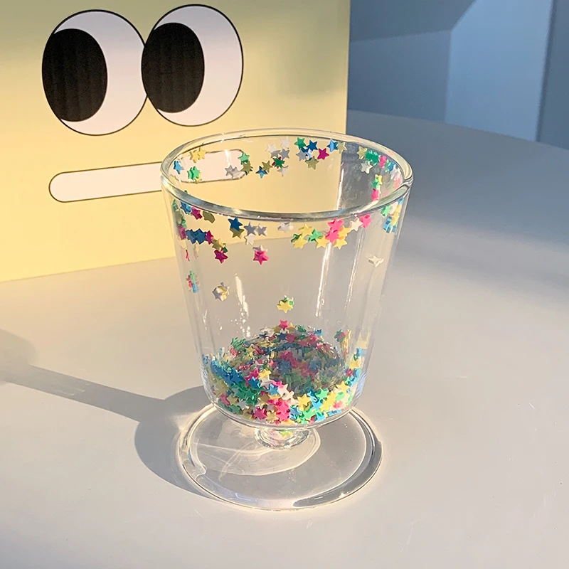 

Korean Double Layer Love Quicksand Glass Cup Cute Girl Heart Creative Water Cup Transparent Juice Goblet