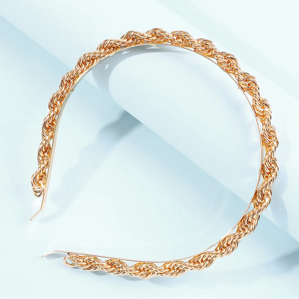 Haimeikang Women Bezel Head Hoop Alloy Chain Interlocking Metal Headband Headwear Fashion Twist Hair Accessories New Style |