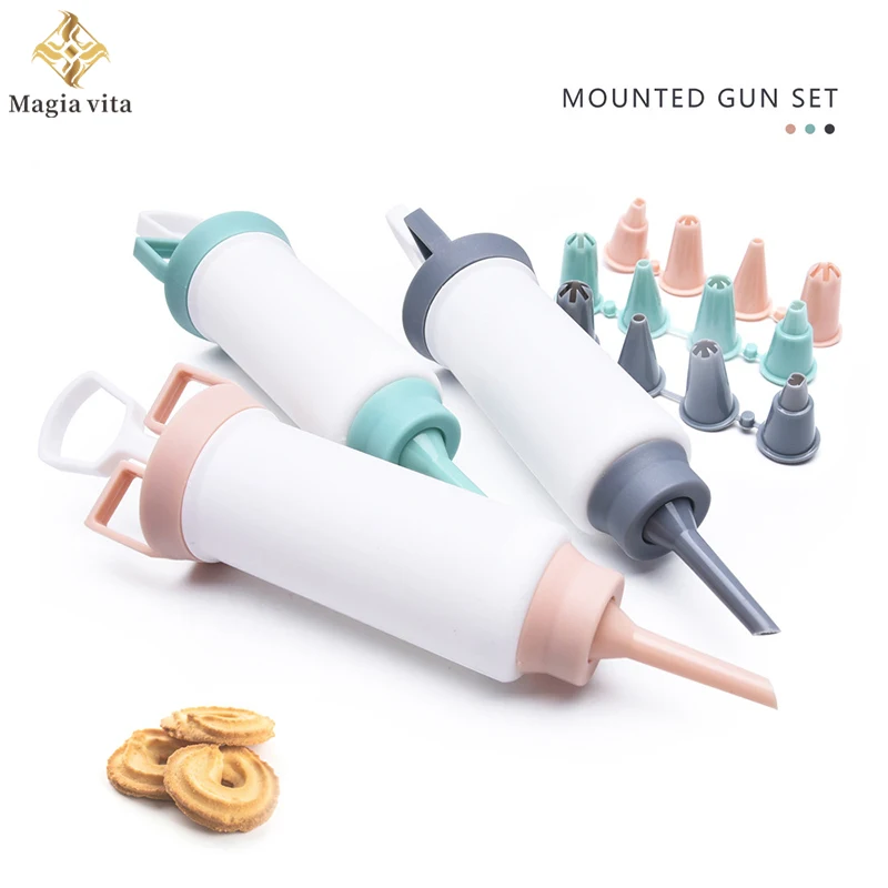 

Cookie Press Kit Biscuit Maker Gun Cake Icing Decorating Pastry Syringe Extruder Nozzles For DIY Making Cookies Tools Decoration