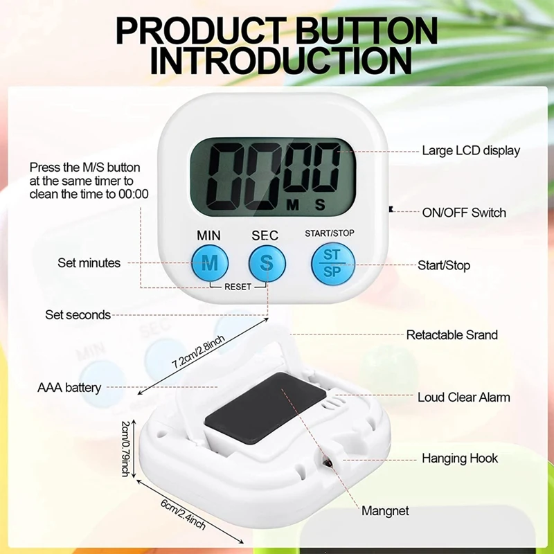 Маленький цифровой кухонный таймер с громким будильником магнитный дисплей