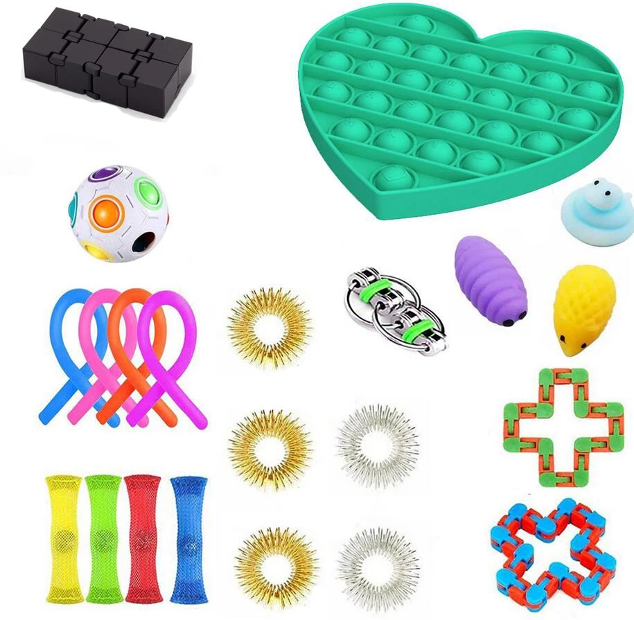 

Pack Anti Stress Fidget Toys Finger Fidget Spiner Stretchy Rings Peapod Squeeze Animals Antistress Kids Children Anxiety Toy
