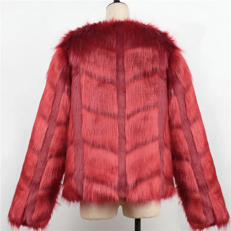 LANSHIFEI New Faux Fur Coat High Quality Fashion Slim Black Red Pink Faux Fur Jacket Fake Rabbit Fur Coat