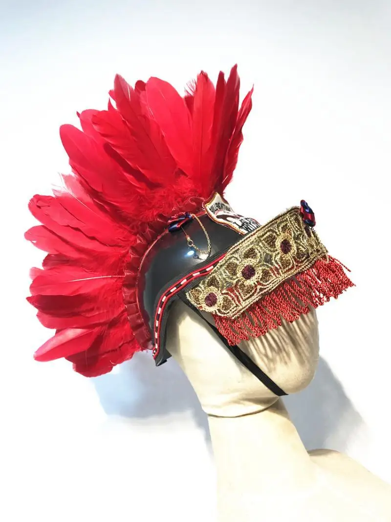 Головной убор с бахромой в стиле панк диджейский подиумный головной бронежилет