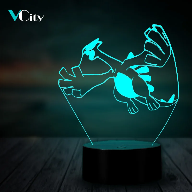 VCity Покемон 3D Lugia USB ночной Светильник многоцветный Изменение Настольная лампа