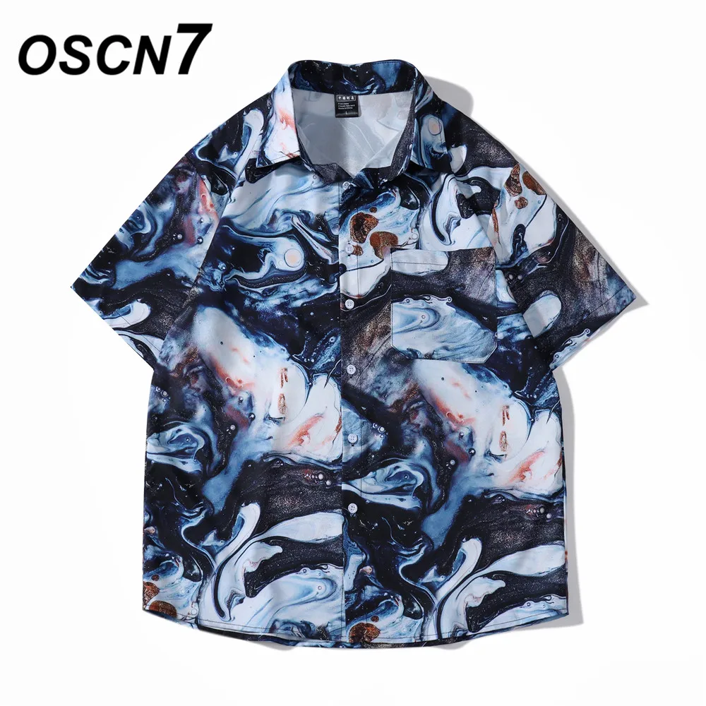 

OSCN7 Повседневная рубашка с коротким рукавом и принтом для мужчин, уличная 2022, Гавайский пляж, большие размеры, женская мода, рубашки для мужч...