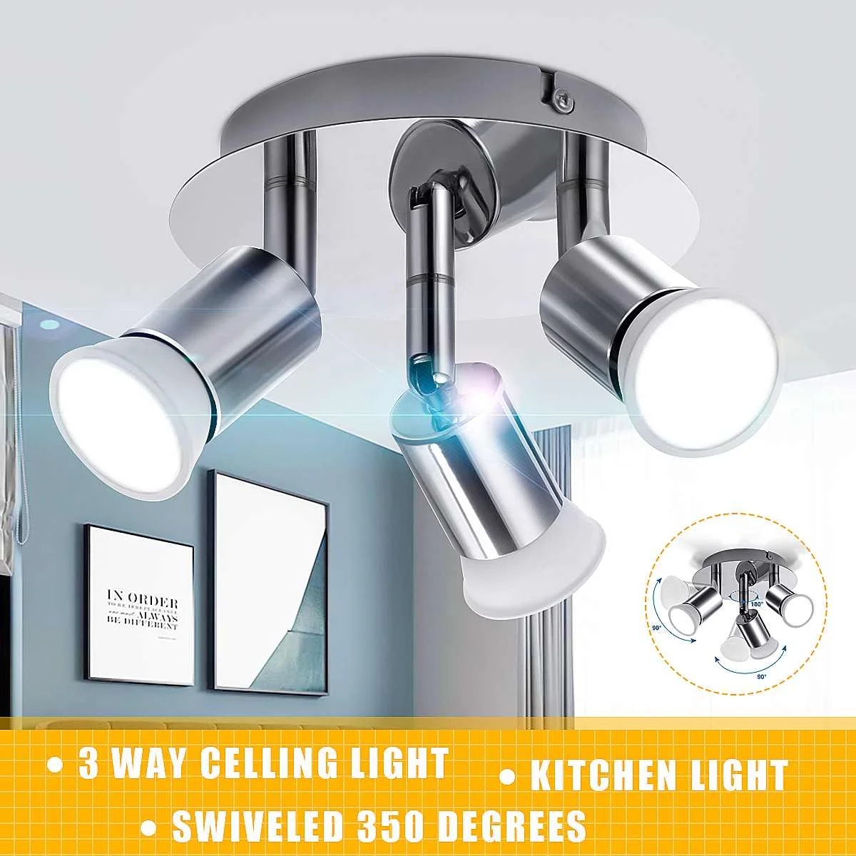 

Led Chandelier Rotatable Adjustable Ceiling Mounted LED Chandelier Lights For Living room Dining Room Kitchen Silver