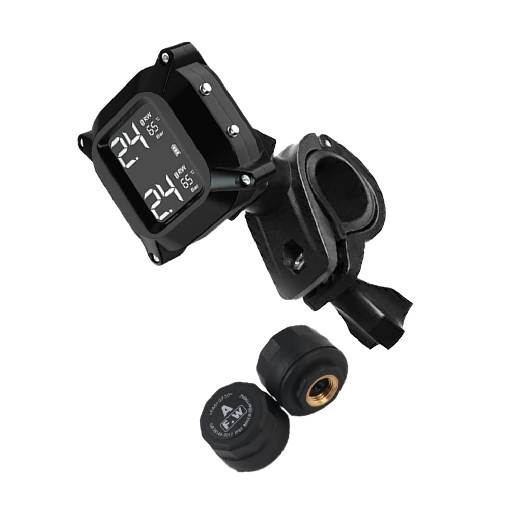 

Tyre Temperature Monitoring Alarm System with 2 External Sensors USB Solar Charging Motorcycle TPMS Motor Tire Pressure