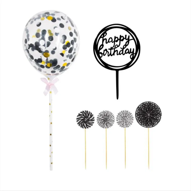 

1 Pcs Baking Cake Inserts Paper Flower Fan Balloon Card Set Cake Insert Card Insert Sign Wedding Birthday Card Decoration