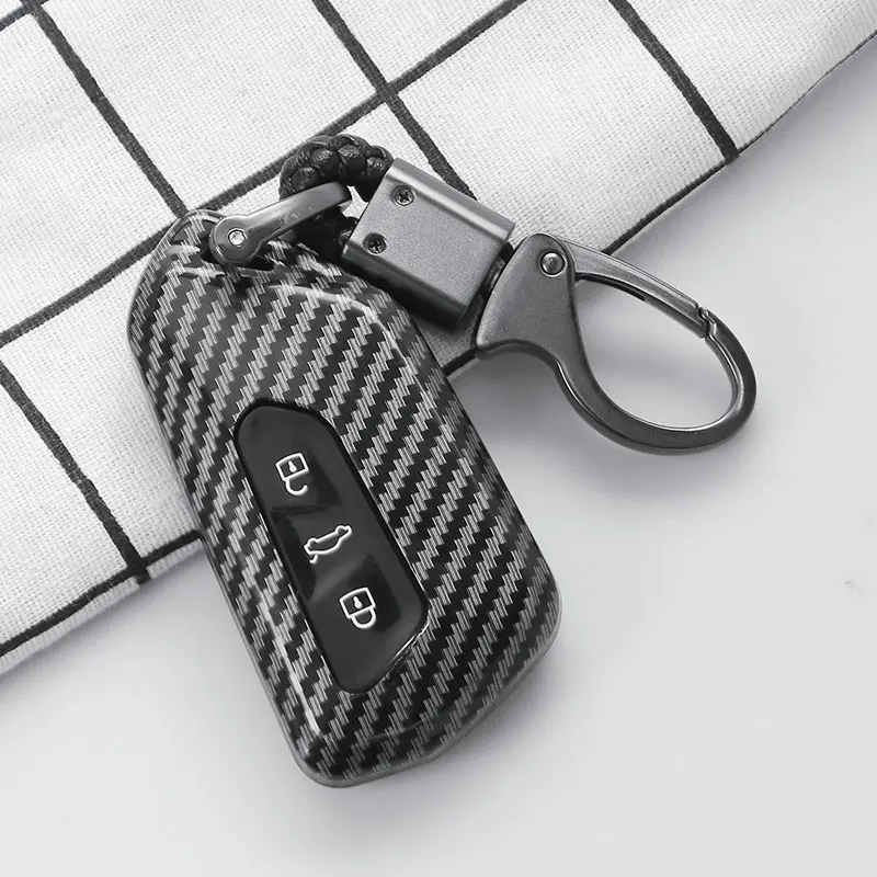 

3 Buttons Carbon Fibre Car Key Case Cover For VW Volkswagen Golf 8 Mk8 Skoda Octavia Smart Key Remote Control Protective Case