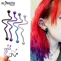 4pc electric currentwave shape ear industrial curved ear cartilage piercing industrial earring twisted long ear studs rings 14g