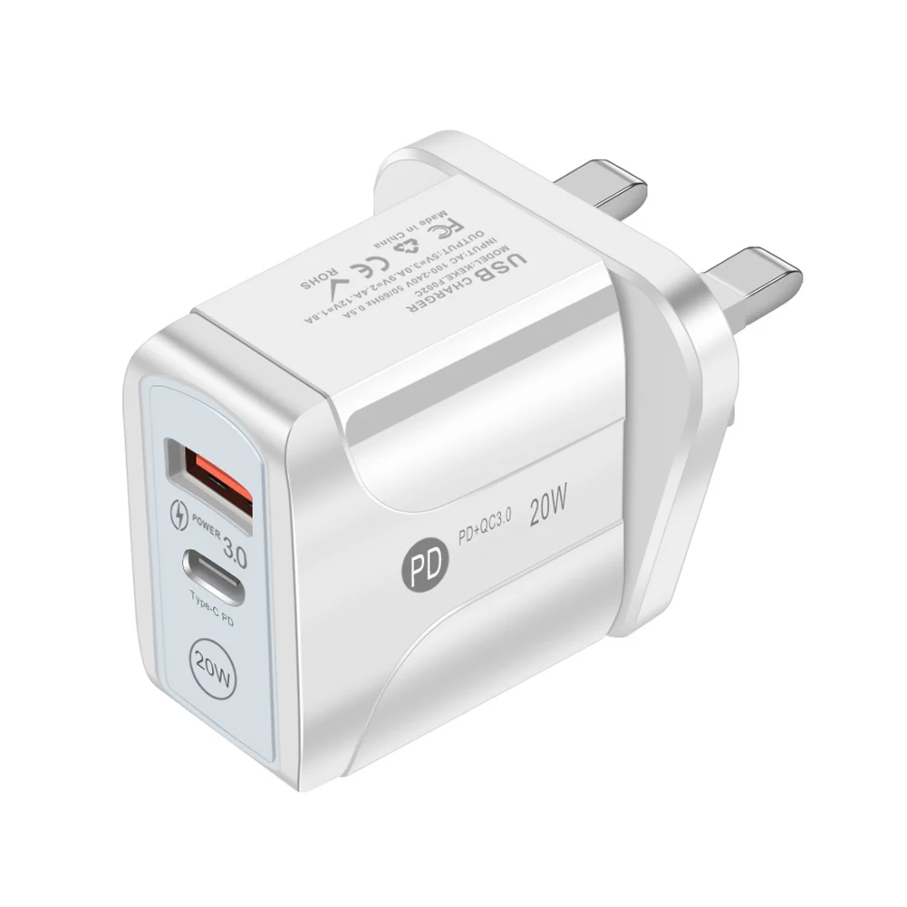 Двойной USB Зарядное устройство 20 Вт QC 3 0 PD стенового путешествия Тип C мобильного