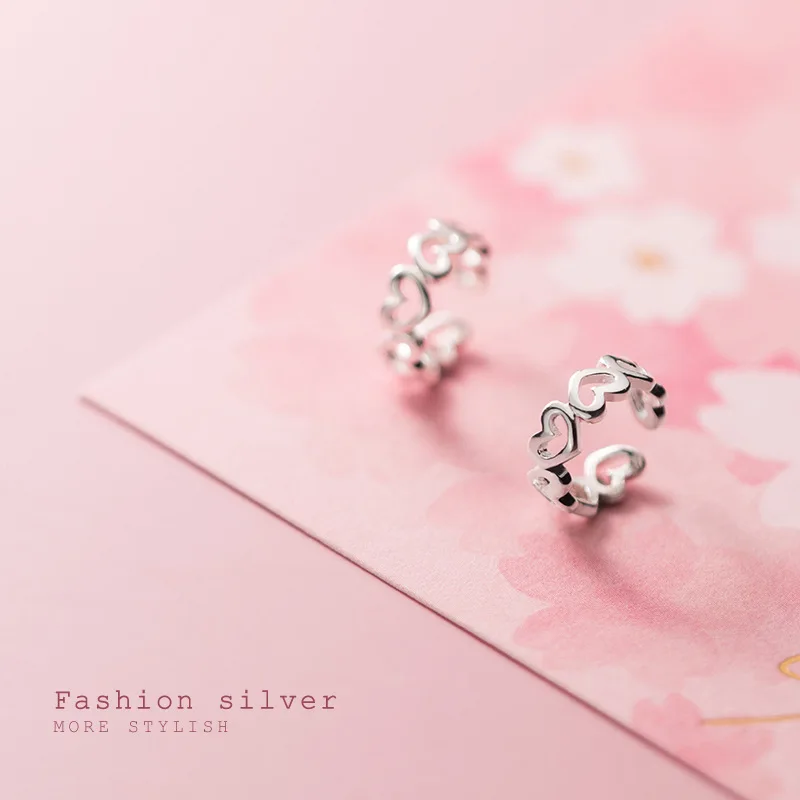 

Real 925 Sterling Silver Heart Ear Cuff Wrap Earrings Simple Non-Pierced Hollow Heart Ear Cuffs Clip On Earrings for Women