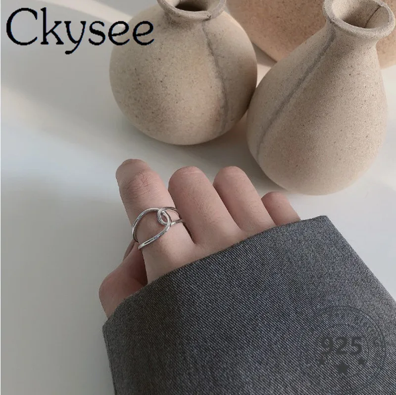 

Ckysee Geometry 925 Sterling Silver Rings Fashion Line Cross Ring Opened Adjustable Rings For Woman Original Fine Jewelry