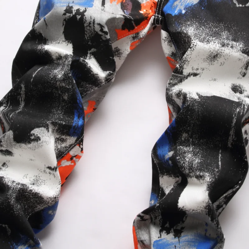 Chic Graffiti Print Hip Hop Men Stretch Pencil Jeans Trousers Color Block Slim Punk Denim Pants Streetwear Pantalones Hombre