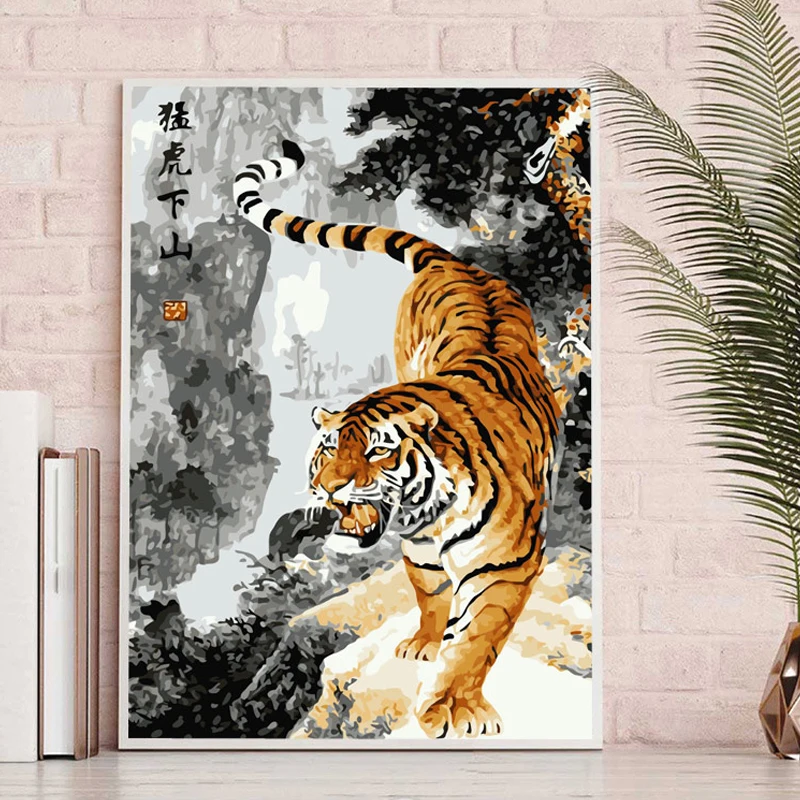 

ROYALDREAM Тигры по городу Сделай Сам Рисование по номерам Акриловая Краска по номерам ручная краска ed Масляная Краска на холсте