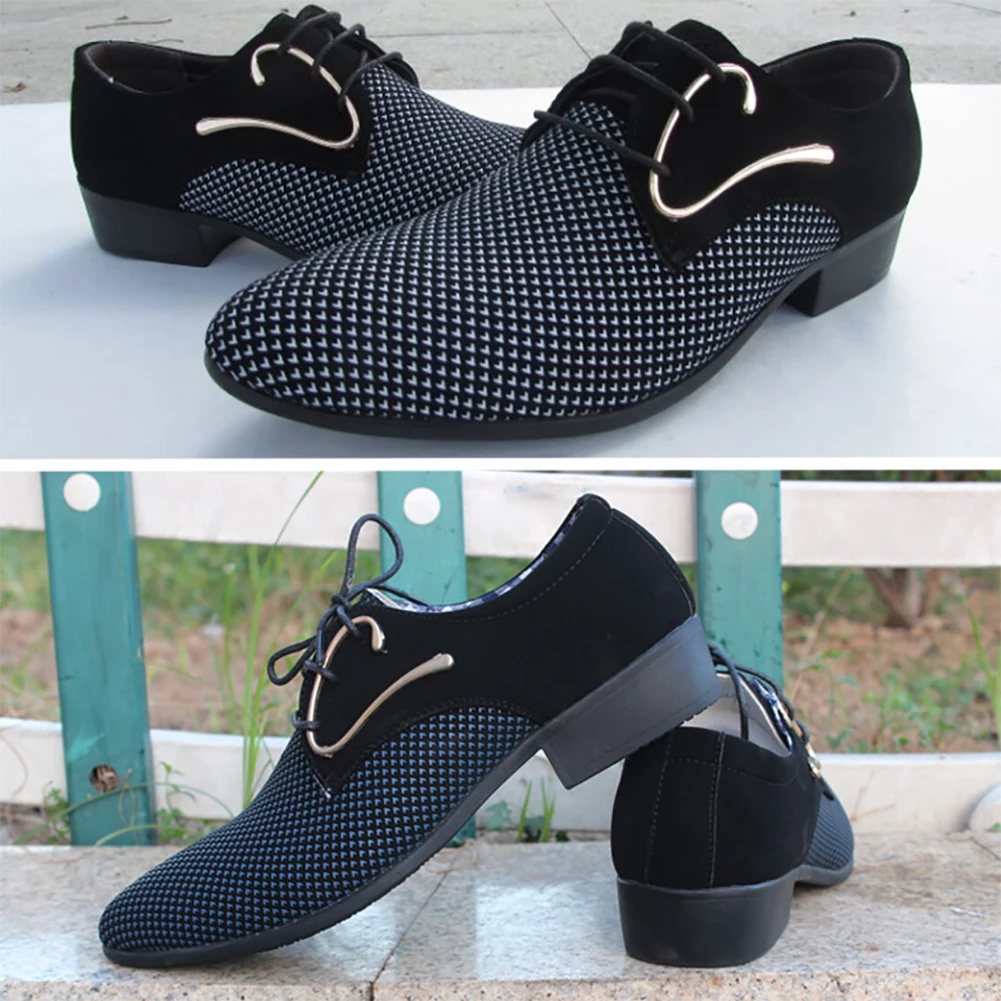 

Men Plaid Leather Dress Shoes Fashion Elegant Lace Up Pointed Toe Formal Shoes Business Office Suit Shoes Wedding Loafers