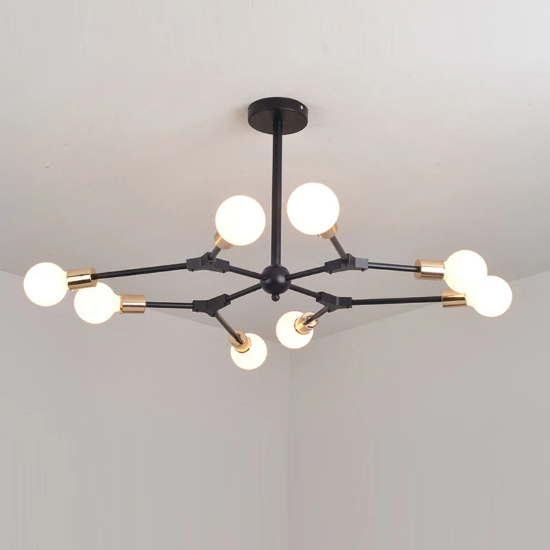 Современная вращающаяся E27 Светодиодная люстра матовая черная металлическая