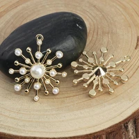 8seasons fashion acrylic weather collection pendants christmas snowflake gold white imitation pearl jewelry diy 33 x 28mm 5 pcs