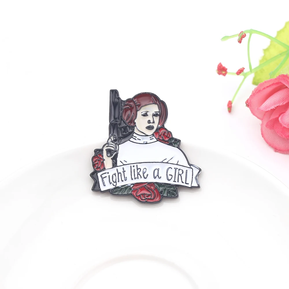 Fight like a Girl Feminist эмалированные булавки Звездные войны принцесса Лея брошь вдохновляющие Значки для девушек сила для женщин подарок аксессуары в стиле поп