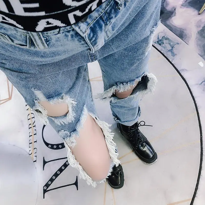 Весна-лето-осень 2020 новые женские модные повседневные джинсовые брюки рваные
