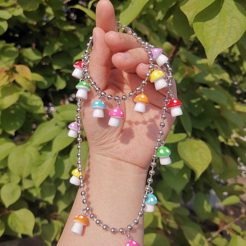 

Lost Lady Ultra-Cute 7 Colors Mushroom Pendants Necklace Handmade Charm Bracelets Jewelry Set for Women Girl Daily Jewelry Gifts