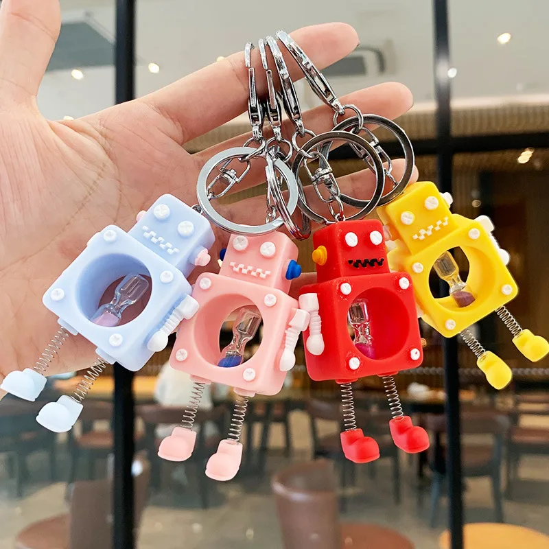 

Cartoon Personality Girl Heart Ins Keychain Trend Simple Small Spring Robot Bag Car Jewelry Pendant Female Key Keychain Charms