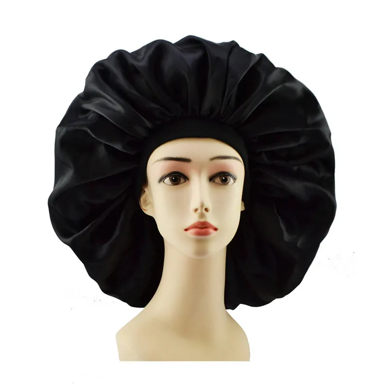 

6 Colors Satin Sleep Cap High Quality Waterproof Extra Large Shower Cap Protect Hair Women Hair Treatment Hat