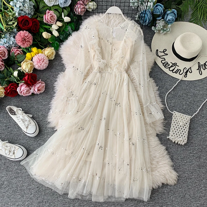 Платье женское Сетчатое средней длины элегантное модное винтажное длинное