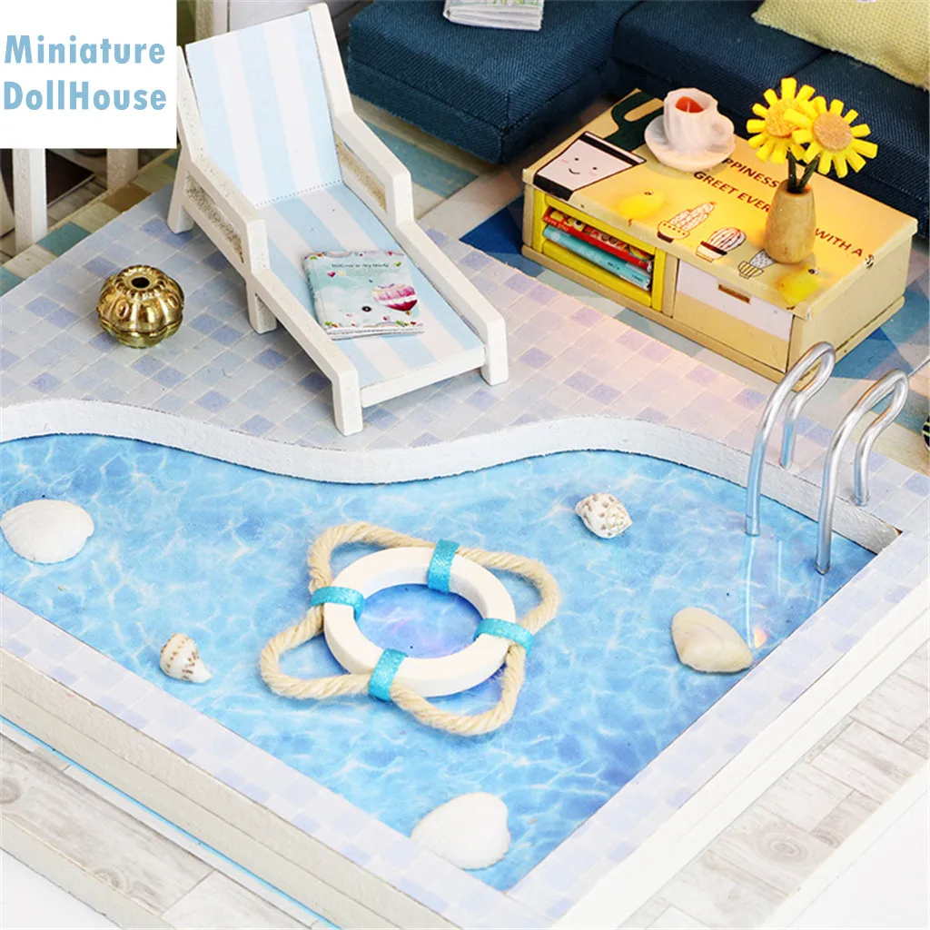 

Diy Wooden Miniature Dollhouse Kitchen Miniature Villa Dollhouse Kast Furniture Kit Zabawki Dla Dzieci Children Birthday Gifts