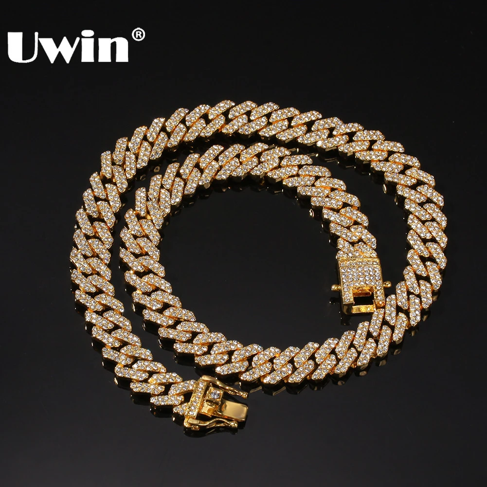 UWIN Micro Paved 12mm S-Link Miami Cuban Necklaces Hiphop Mens Iced Rhinestones Fashion Jewelry Drop Shipping