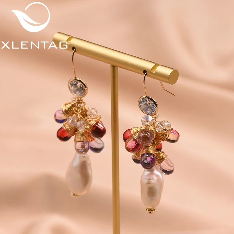 

XlentAg Original Design Natural Baroque Pearl Earrings For Women Lovers' Korean Wedding Party Jewellery Orecchini Donna GE0840