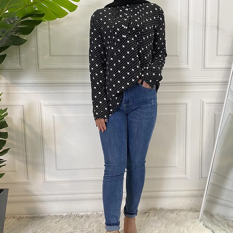 Женский топ в горошек Длинный с длинным рукавом одежда для женщин размера плюс |