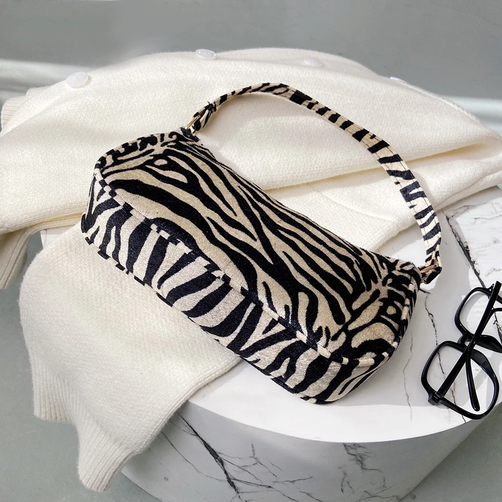 

Daily Zebra Pattern Underarm Bag Cotton Lady Shoulder Purse Small Travel Totes Youth Ladies Simple Versatile Bag