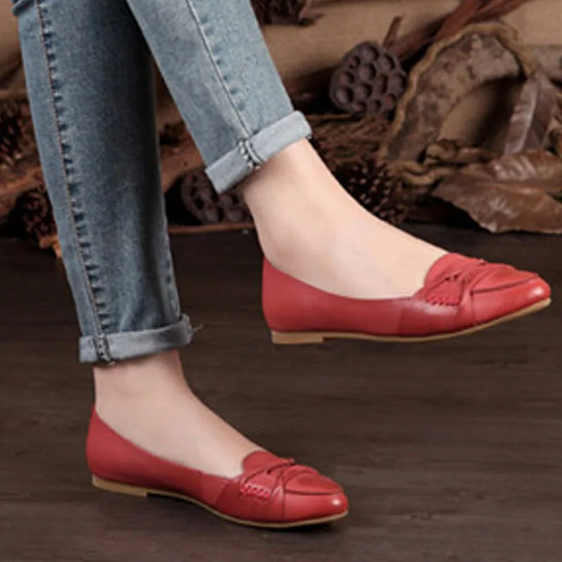 

CEYANEAO 2018 New Women Spring Flats Genuine Leather Shoes Slip-On 1798-3