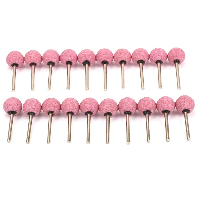 

20Pcs Pink 3mm Shank Ball Shaped Abrasive Mounted Stone Grinding Wheel Head Ceramic Grinding Burr Wheel Rotary Tools