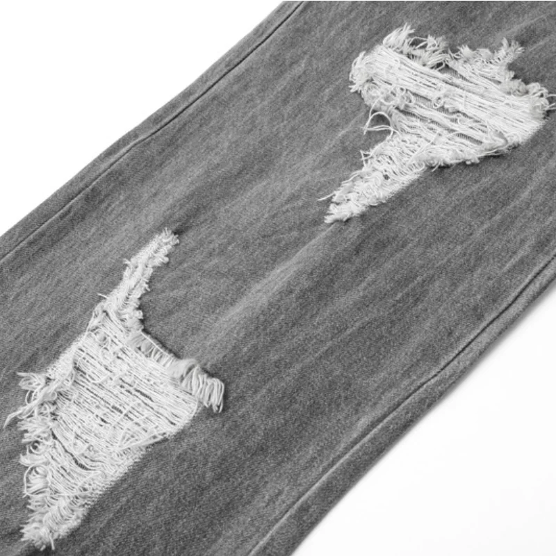 2021 Color Block Patchwork Hole Ripped Punk Men Hip Hop Jeans Baggy Pants Retro Washed Loose Straight Denim Trousers Moda Hombre