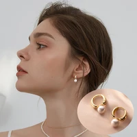 fashion simple hoop earrings for women small huggies with pearl elegant french female earring piercing jewelry for lady girls