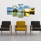 Настенный постер с изображением пейзажа, картина с золосветильник светом, озером, отражением солнца, закатом, для столовой, украшение для стен, подарочная печать на холсте