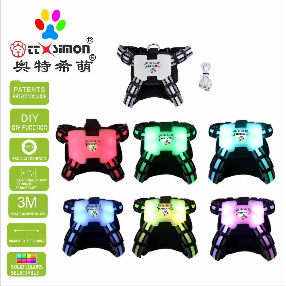 

CC Simon small dog backpack harness pet light up collar night Puppy Lead Pets Vest xl dog collar for large dog