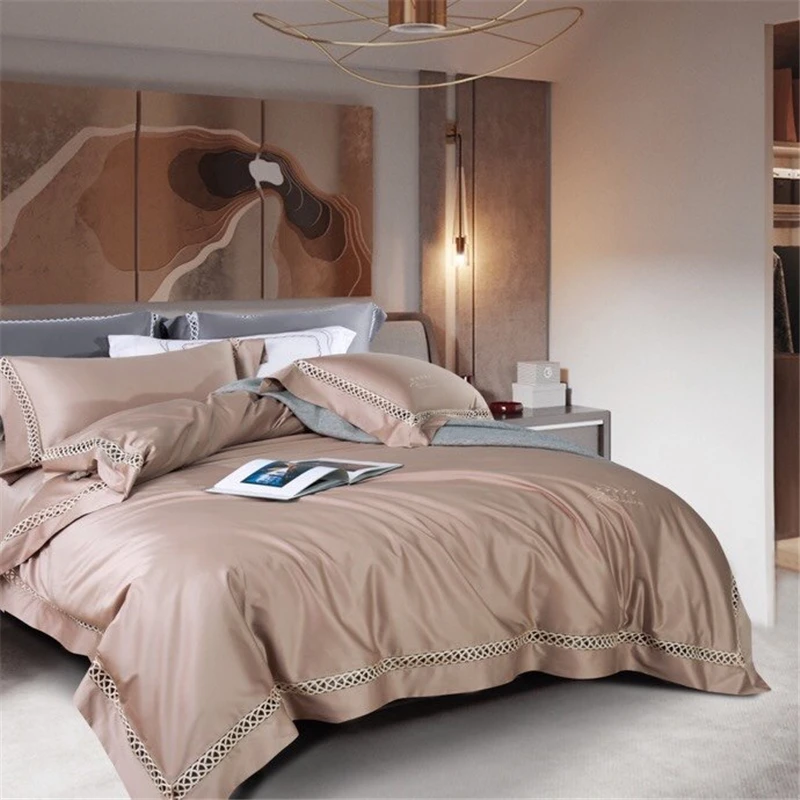 comprar 600tc Luxo Egito Algodão Estilo Do Hotel Conjunto De Cama Cinco Estrelas Bordado Oco Capa Edredão Fronhas Folha 4 Pçs