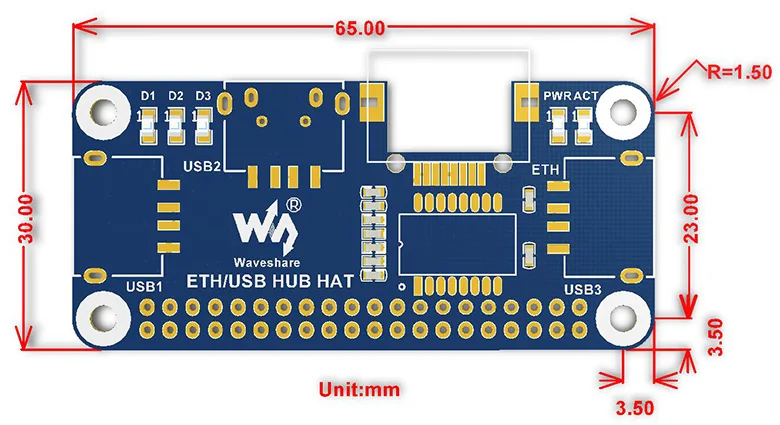 ETH/usb-хаб шапка для Raspberry Pi 1x RJ45 Ethernet порт, 3x usb порты могут работать с различными версиями Pi
