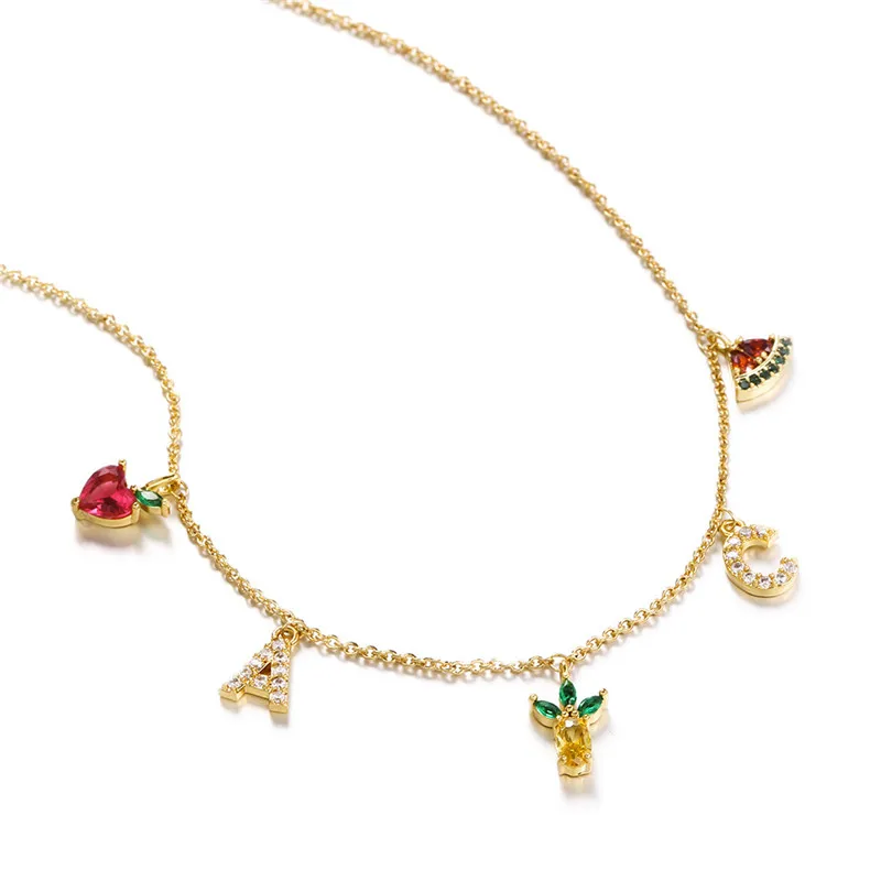 

ROXI Copper Summer Colourful Chain Necklace For Women DIY Fruit Letter Combination Pendants Femme Clavicle Jewelry Daily Collare