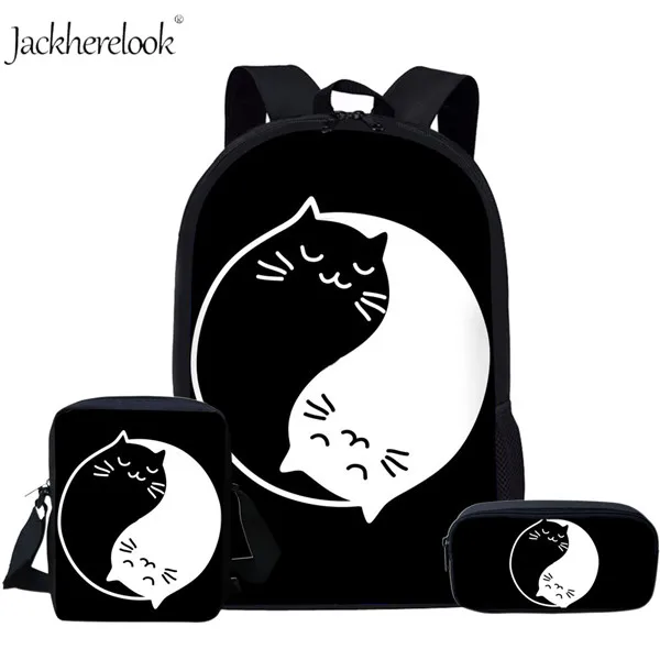 HK865CEK Jackhereook Черный Инь Ян кошки школьные рюкзаки для девочек милый детский рюкзак для котенка для мальчиков книжные сумки для начальной школы Студенческая сумка детские подарки - Цвет: HK865CEK