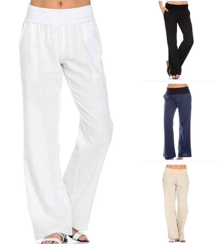 

Solid Color Pants Women Casual Chic Oversize 3XL Loose Wide Leg Trousers Cotton Linen High Waist Loose Ladies Fashion Trousers