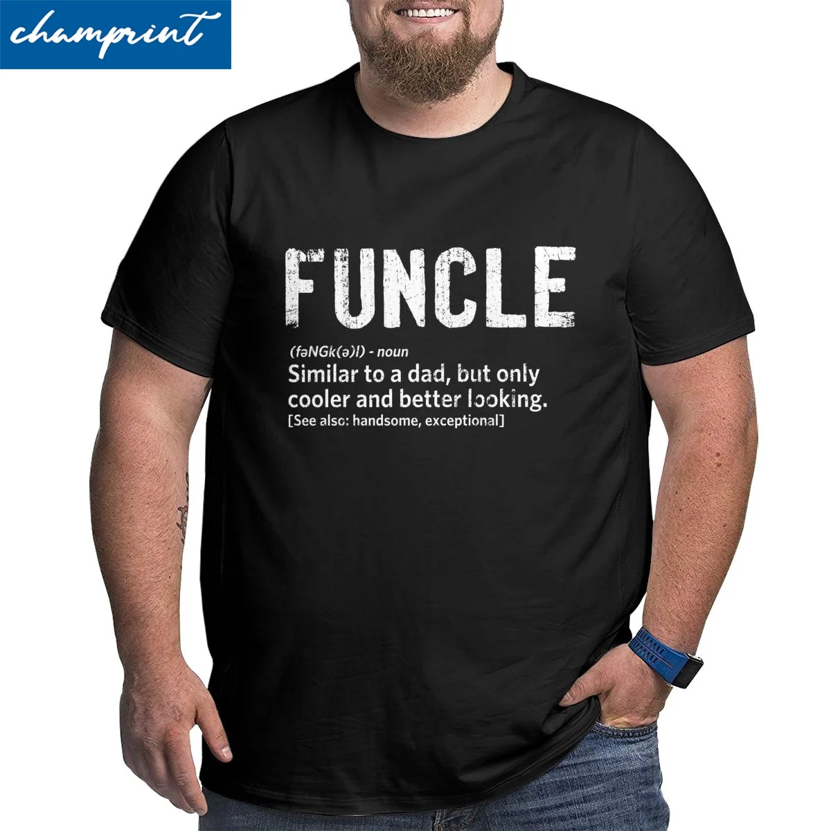 Funcle Fun Uncle Definition T-Shirts Men Niece Nephew Gift Big Tall Tee Shirt Round Neck T Shirt Plus Size 4XL 5XL 6XL Clothing