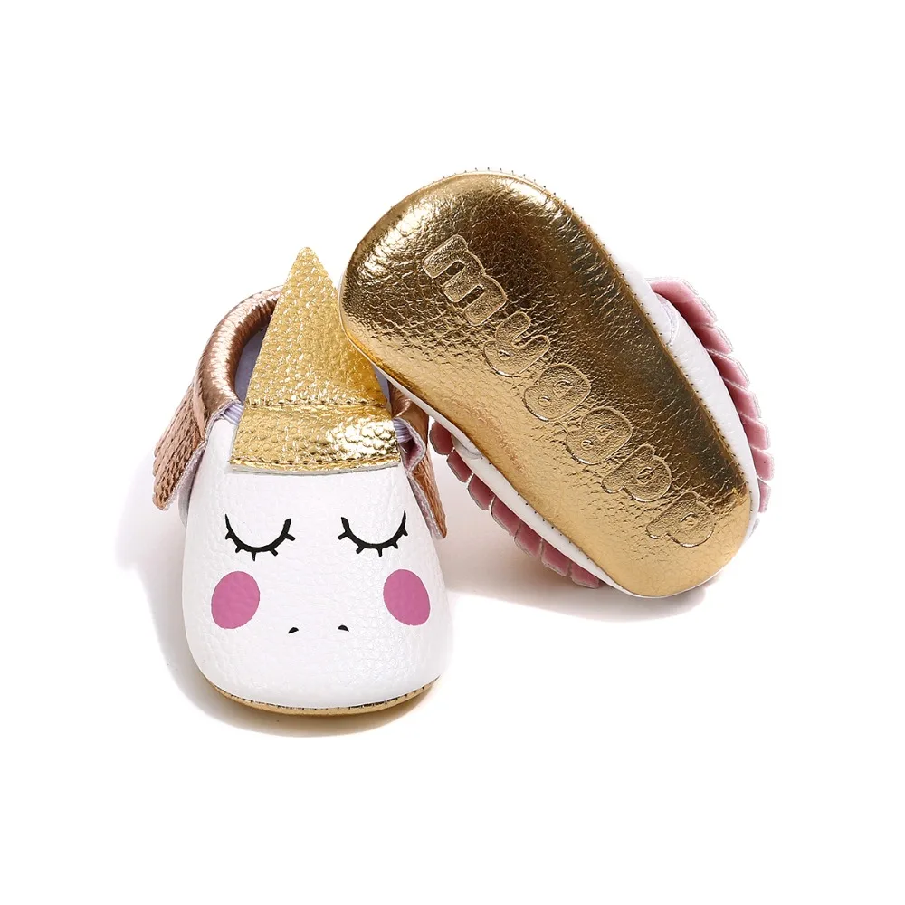 Милые Нескользящие Мокасины с рисунком единорога для маленьких девочек мягкой