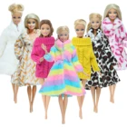 Зимний вязаный свитер, шуба, платье, с длинным рукавом, разноцветная Одежда для куклы Барби, игрушечные аксессуары, детские игрушки, 1 комплект