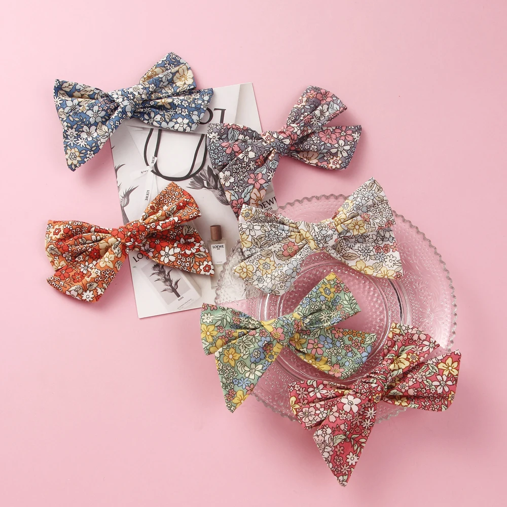 Новые заколки для волос из хлопка и льна с цветочным принтом бантом милых девочек